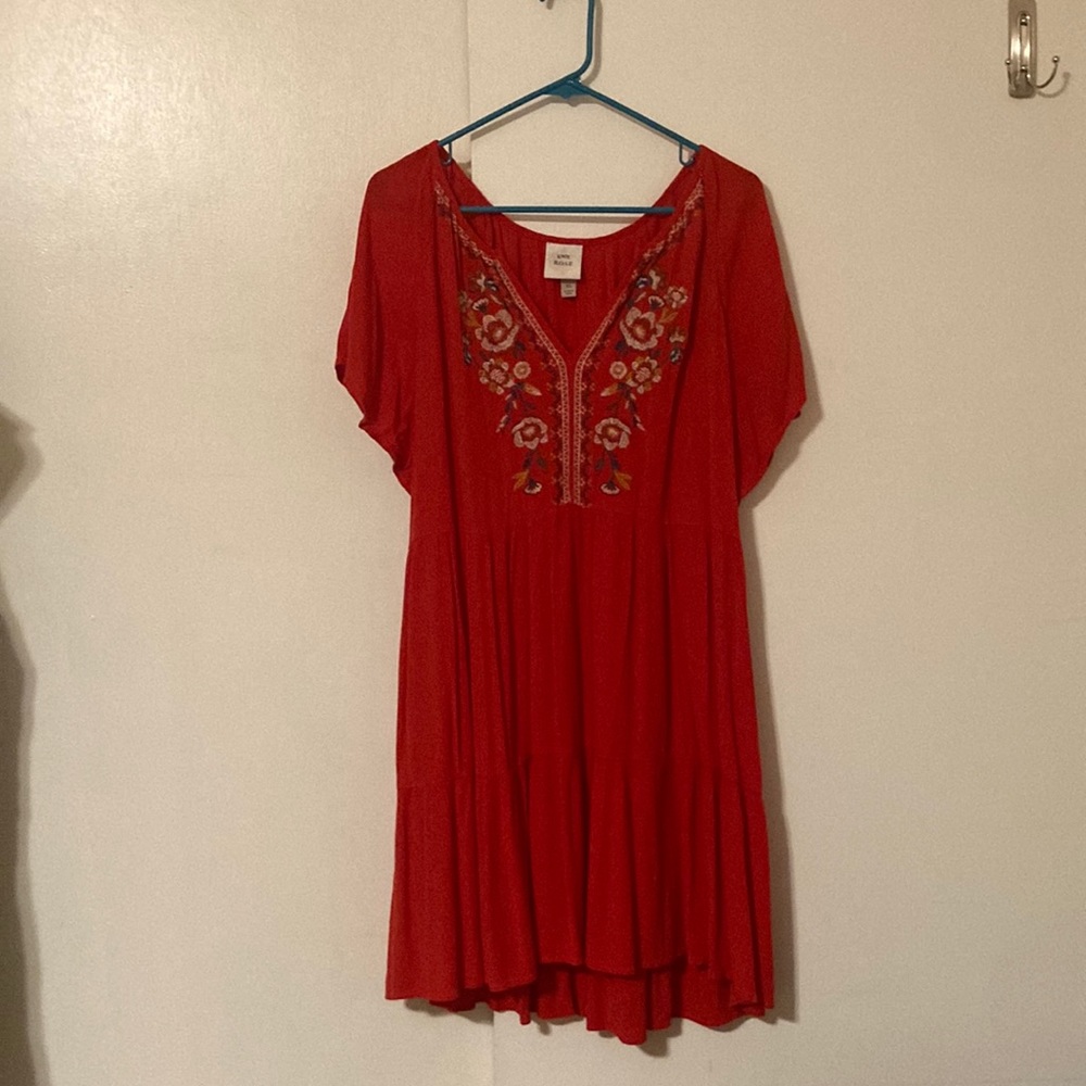 XL Know Rose Embroidered Red Sundress (with Pockets!)